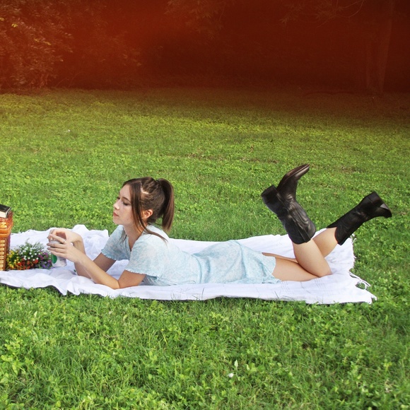 Blue Button Up Dress Self Tie Wrap - Picture 9 of 11